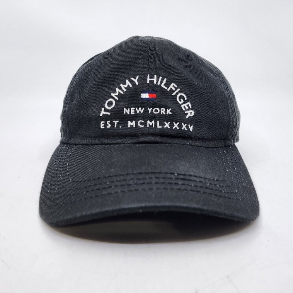 Tommy Hilfiger New York Logo Strapback Baseball Hat Cap Adjustable Black
